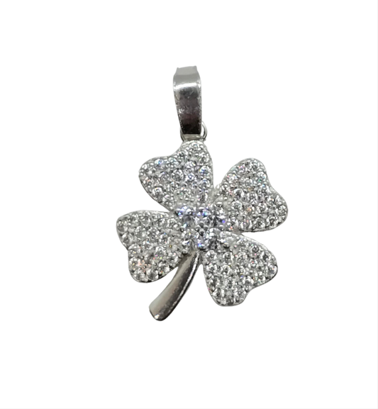 925 Mexican Sterling Silver Four-Leaf Clover Pendant Lucky Charm with CZ 21.3mm