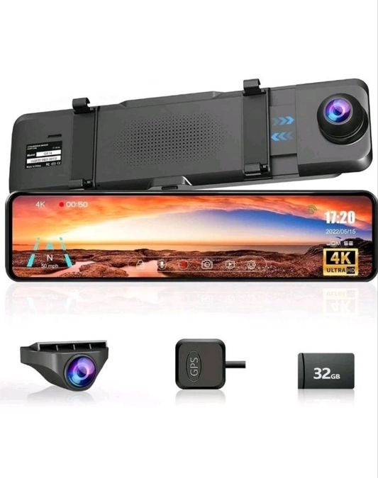4K 11" Car Mirror Dash Cam Rearview Camera Dual Lens Touch Screen 2160P HD NEW